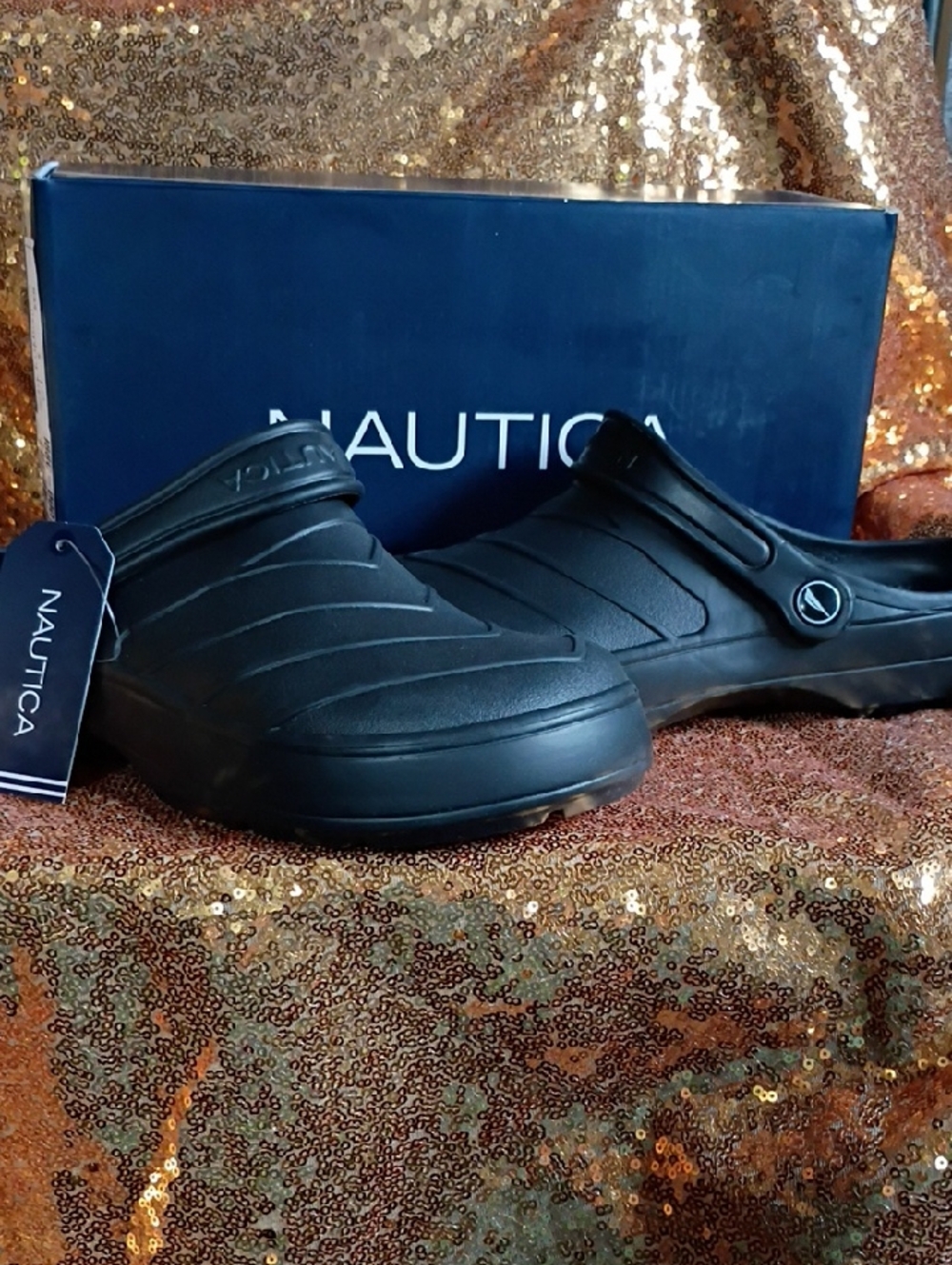 Nautica Black Slip-On Water-Resistant Clogs